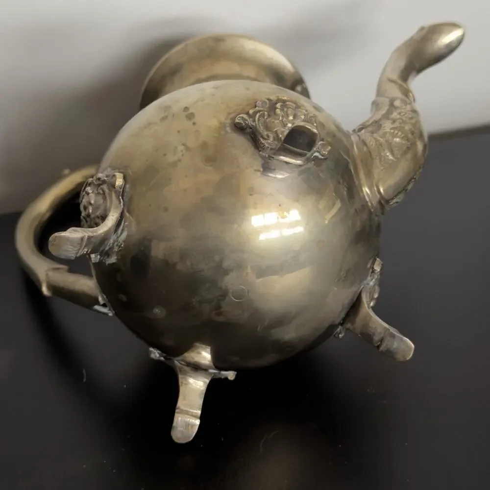 Vintage Ornate Brass Coffee Tea Pot Footed Floral Embossed Decorative Ewer